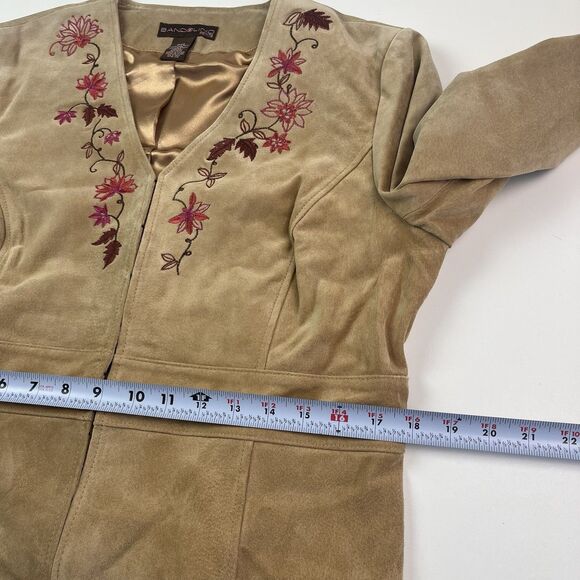Vintage Floral Embroidered Suede Leather Jacket 14P Boho Festival Western Y2K - Picture 11 of 15
